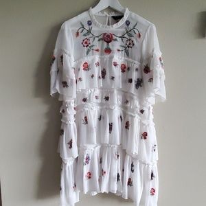 Zara white floral embroidered mini dress